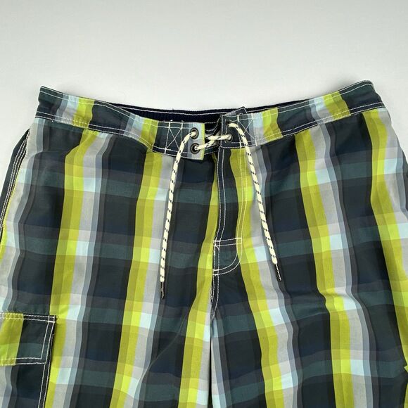 Tommy Bahama Relax Swim Trunks Mens L Green Blue Plaid Cargo Lined Preppy - Picture 2 of 13